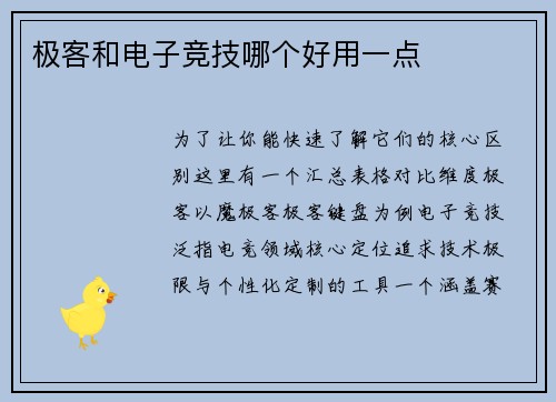 极客和电子竞技哪个好用一点